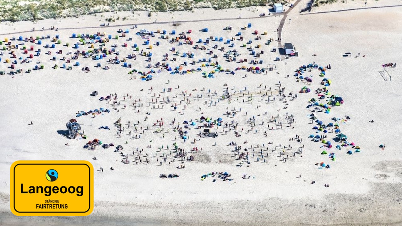 Übersichtskarte von Langeoog mit der Aufschrift Moin